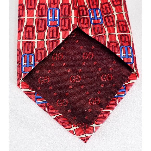 Gucci Men's Red & Blue Print Geometric 100% Silk Tie Made in Italy 247 - Picture 10 of 12